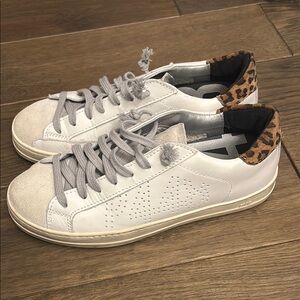 White and Leopard Print Women's Sneakers